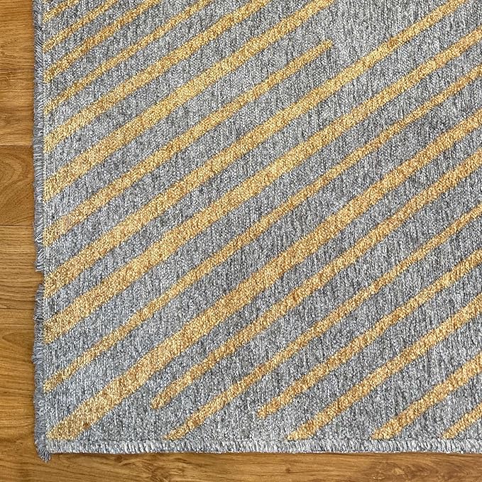 Alfa Rich 4x6 Geometric Gray Gold Washable Area Rugs for Living Room Bedroom Kitchen Cotton Rug