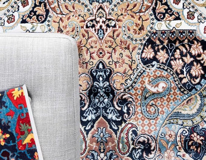 Unique Loom Narenj Collection Classic Traditional Medallion Textured Design Area Rug, 5 x 8 ft, Navy Blue/Tan