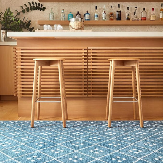 Dash & Albert Kota Indigo Machine Washable Rug, 8.5 X 11.5 Feet, Blue Geometric Pattern