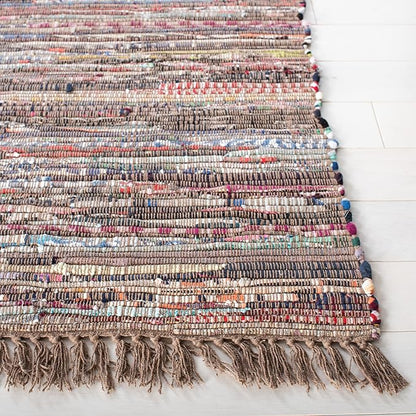 SAFAVIEH Rag Rug Collection X-Large Area Rug - 11' x 15', Rust & Multi, Handmade Boho Stripe Cotton, Ideal for High Traffic Areas in Living Room, Bedroom (RAR121E)