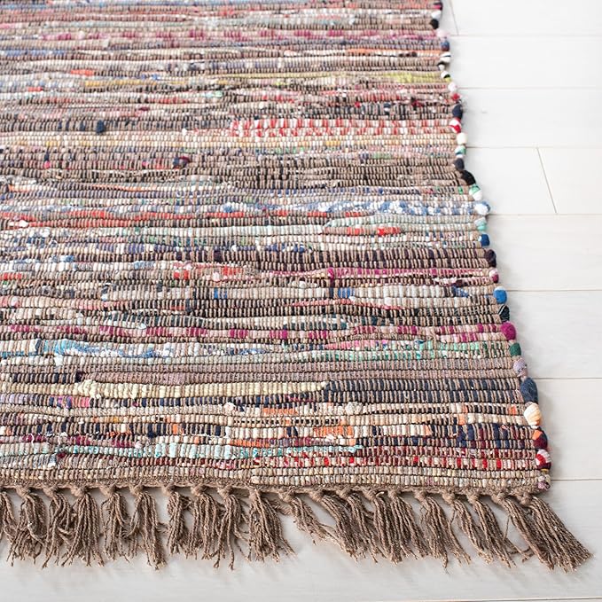 SAFAVIEH Rag Rug Collection Area Rug - 10' x 14', Rust & Multi, Handmade Boho Stripe Cotton, Ideal for High Traffic Areas in Living Room, Bedroom (RAR121E)