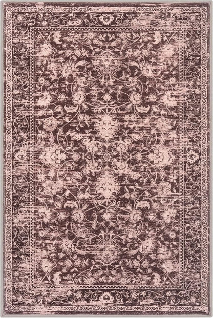 KILOCOCO Area Rug 3x5 Entryway Rug Washable Printed Vintage Floral Rubber Backed Non Slip Indoor Kitchen Rugs for Living Room Laundry Room Playroom Mudroom Moroccan Area Rugs, Red