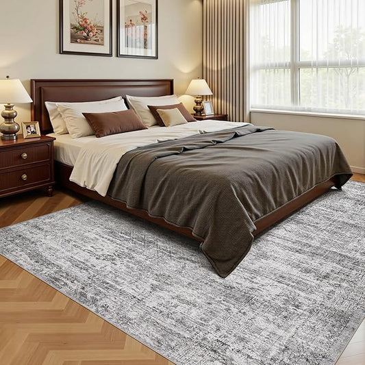 10x12 Area Rug Living Room Rugs - Washable Neutral Modern Abstract Soft Thin Rug Indoor Floor No Slip Rug Carpet for Bedroom Under Dining Table Home Office Decor - Light Gray