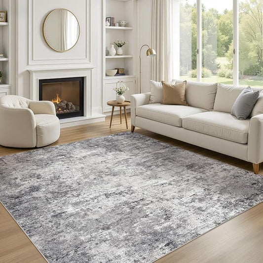 Square Area Rugs : Washable 6x6 Neutral Modern Abstract Carpet for Living Room Bedroom - Soft Floor Mat with Non Slip Backing for Kitchen Nursery Dorms Farmhouse Home Decor - Grey