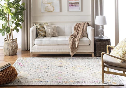SAFAVIEH Madison Collection Area Rug - 3' Square, Grey & Yellow, Boho Diamond Distressed Design, Non-Shedding & Easy Care, Ideal for High Traffic Areas in Living Room, Bedroom (MAD418F)