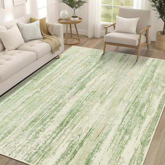 MUJOO 5x7 Washable Area Rug,Modern Abstract Rugs for Living Room Bedroom Dining Room,Large Non Slip Carpet Indoor,Low Pile Throw Rug Accent Neutral Green