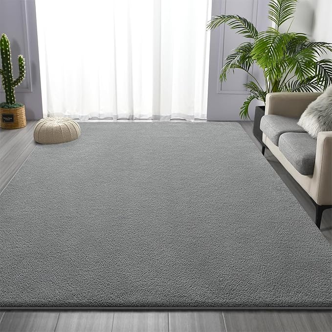Large Area Rugs for Living Room Bedroom, 6 x 9 Ft Non-Slip Modern Area Rug, Soft Thickened Memory Foam Rug, Comfy Minimalist Indoor Carpet for Boys Girls Room Nursery Dorm Home Decor, Grey