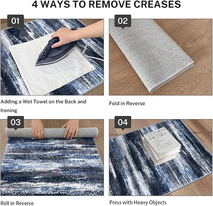 Modern Abstract Entryway Rug Indoor 2x3 Washable Rug Non-Slip Soft Small Area Rug Navy Blue Kitchen Mats Thin Print Faux Wool Floor Carpet Throw Rugs for Entrance Bedroom