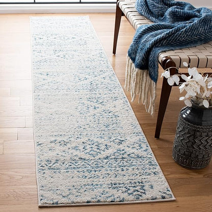 SAFAVIEH Tulum Collection Runner Rug - 2' x 19', Ivory & Turquoise, Moroccan Boho Tribal Design, Non-Shedding & Easy to Clean, Ideal for Living Room, Hallway, Foyer, Bedroom (TUL272E)