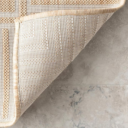 Nuloom Asha Tan/Ivory, 9'6" x 12', Casual, Striped Border, Soft and Cozy, High Traffic, Stain Resistant, Easy Clean, Durable Area Rug for Indoor/Outdoor Patio, Deck, Porch, Garden, Courtyard