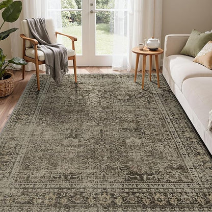5x7 Area Rug Machine Washable Boho Rug for Living Room,Ultra-Thin Low Pile Carpet,Lightweight Indoor Printed Rug,Non Slip Floral Area Rug for Bedroom, Dining Room, Home Office,Vintage Sage Green