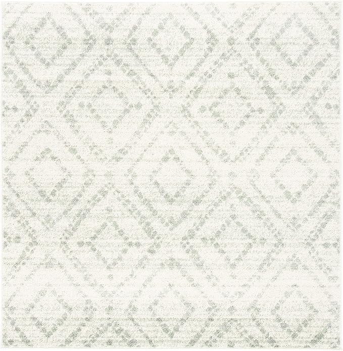 SAFAVIEH Adirondack Collection Area Rug - 6' Square, Ivory & Green, Modern Diamond Distressed Design, Non-Shedding & Easy Care, Ideal for High Traffic Areas in Living Room, Bedroom (ADR131X)