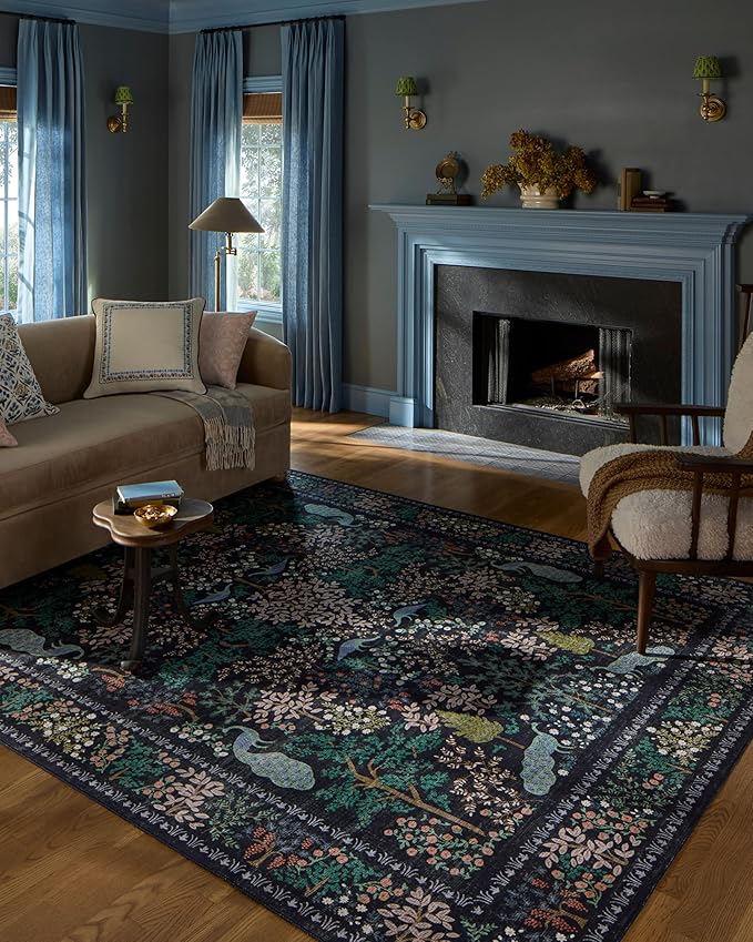 Loloi Rifle Paper Co. Canopy Collection CNP-05 Charcoal 3'-9" x 3'-9" Round Accent Rug