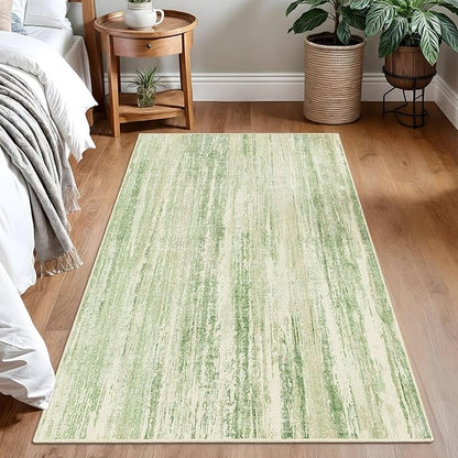MUJOO 3x5 Rug Washable,Entryway Rug Small Area Rugs for Bedroom Living Room Kitchen Bathroom,Modern Abstract Non Slip Carpet,Indoor Entry Mat,Low Pile Throw Rug Accent Green