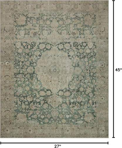 Loloi Magnolia Home by Joanna Gaines Sinclair Collection SIN-05 Jade/Sand 2'-3" x 3'-9", .25" Pile Height, Machine Washable, Accent Rug