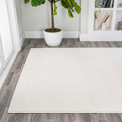 Eyely UES100T-5 Supersoft Haze Solid Low-Pile Indoor Area Rug Casual;Contemporary;Solid;Traditional, Bedroom, Kitchen, Living Room, Easy-Cleaning, Non-Shedding, 5 X 8, Cream