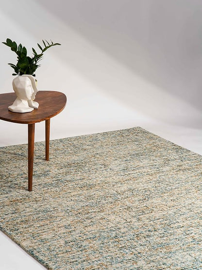 Hand Tufted Wool ECO-Friendly Area Rugs - 5'x8', Rectangle Shape, Blue & Beige, Solid Plain Design, High Pile Thick Handmade Area Rugs for Living Room, Bed Room (KWC111)