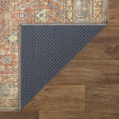 Bloom Rugs Washable Non-Slip 10 ft Runner - Terracotta/Mustard Traditional Runner for Entryway, Hallway, Bathroom, and Kitchen - Exact Size: 2.5' x 10'