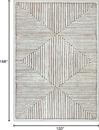 Bloom Rugs Washable Non-Slip 10x14 Rug - Brown Striped Area Rug for Living Room, Bedroom, Dining Room, and Kitchen - Exact Size: 10' x 14'
