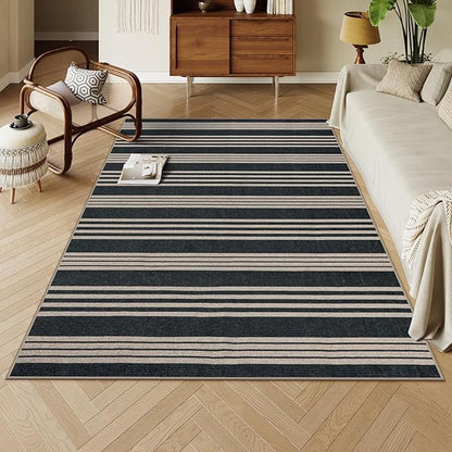 Lahome Striped Easy Jute Outdoor Patio Rug, Washable 5x7 Area Rugs for Living Room Office Indoor Outdoor Carpet, Farmhouse Non Shedding Stain Resistance Carpet for Dining Room Backyard Deck