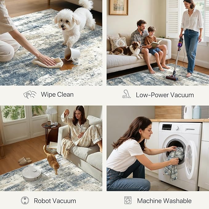 GENIMO Runner Rug Non Slip 2'6"x10', Washable Rug Runner for Hallways Kitchen, Abstract Modern Kitchen Rugs, Low Pile Lightweight Carpet Runners for Entryway, Bedroom, Laundry, Navy Blue