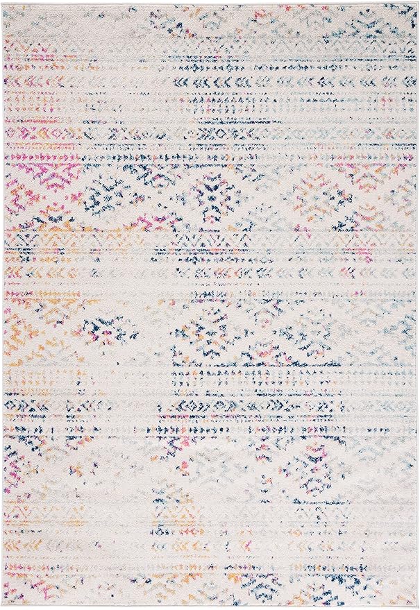 SAFAVIEH Area Rug 4x6 - Tulum Collection - Ivory & Blue, Moroccan Boho Tribal Design, Non-Shedding & Easy to Clean, Ideal for Living Room, Bedroom, Dining Space (TUL272C)