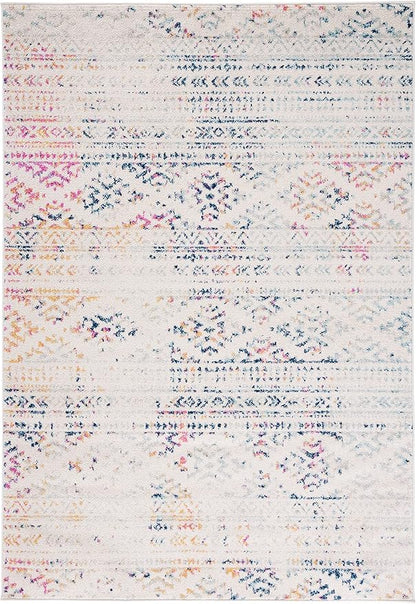 SAFAVIEH Area Rug 4x6 - Tulum Collection - Ivory & Blue, Moroccan Boho Tribal Design, Non-Shedding & Easy to Clean, Ideal for Living Room, Bedroom, Dining Space (TUL272C)