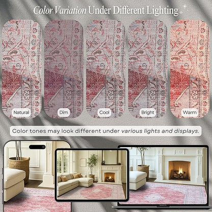 Fame Rugs Turkish Rug. Washable Vintage Oriental Antique Inspired Traditional Doormat Small Modern Area Rugs Luxury Entryway Entry Bedroom Bathroom Kitchen (410CP, 2'5 x 9'8)