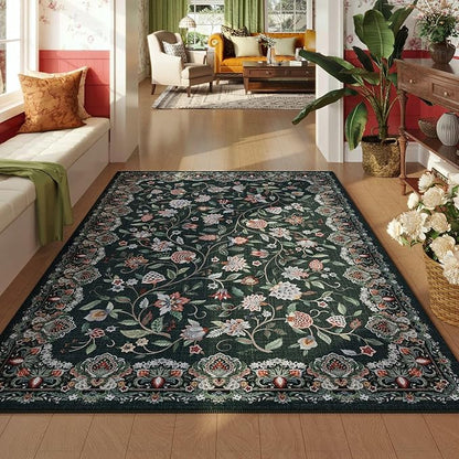 Rugcomf Vintage Paisley 3'x5' Area Rug - Machine Washable, Non-Slip Low Pile Small Floral Carpet for Bedroom, Bedside, Kitchen, Entryway, Kids/Girls Room, Office - Green