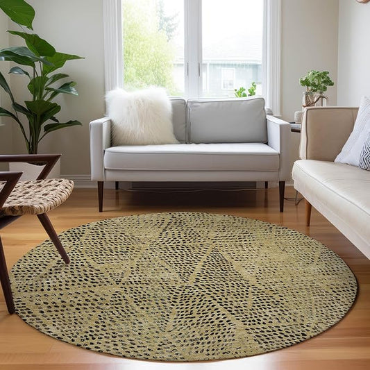 Addison Rugs Chantille ACN591 Gold 8' x 8' Indoor Outdoor Round Rug, Easy Clean, Machine Washable, Non Shedding, Bedroom, Living Room, Dining Room, Kitchen, Patio Rug