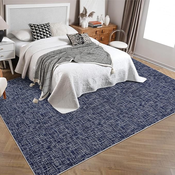 RUGSREAL Washable Rug 10x13 for Living Room Modern Abstract Area Rug Non-Slip Large Contemporary Bedroom Rug Stain Resistant Aesthetic Accent Floor Carpet Foldable Solid Rug for Home Office, Blue