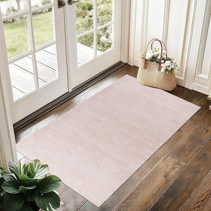 Small Rugs for Bedroom,Boho Abstract Modern Washable Non Slip Cute Area Rug for Kitchen Entryway,Pink