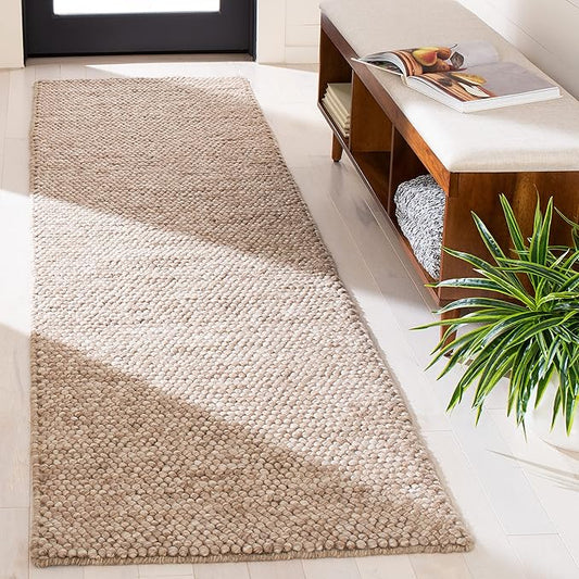 Safavieh Natura Collection Runner Rug - 2' x 16', Brown, Handmade Wool Blend, Textured Design, Ideal for Hallway, Bedroom, Foyer (NAT620T)