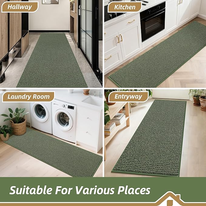 BEQHAUSE Hallway Runner Rugs 2.6x10, Hallway Rug Non-Slip Washable(Rolled-Up NO Creases), Runner Rug Absorbent Stain Resistant Hall Rug Carpet Runner, Entryway Rugs Floor Mat Laundry Room Rugs, Green