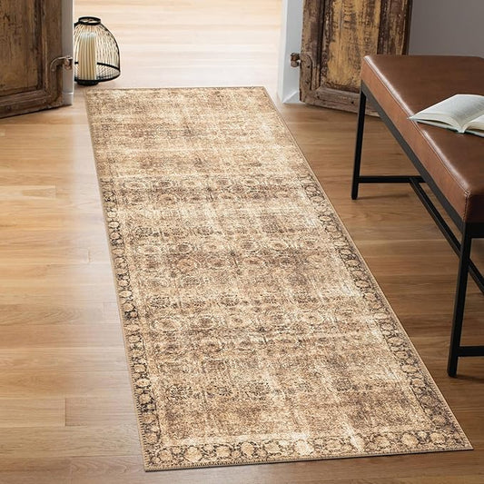 Keen Home Design 2x7 Rug - Machine Washable Runner Rug with Non-Slip Backing, Ideal for Hallway, Entryway, Kitchen, Laundry Room - Vintage, Easy Clean, Durable, Low Pile - (2'6" x 7')