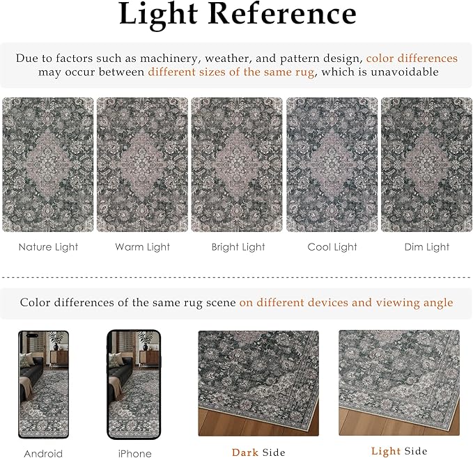 HUGEAR Retro Black Area Rug 6x9 Machine Washable Living Room Rugs Distressed Vintage Floral Low Pile Carpet Bedroom Office Dining Room Laundry Room Non Slip Soft Lightweight