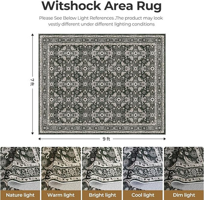 WITSHOCK Living Room Area Rugs 7x9: Soft Non-Slip Backing Washable Rugs Vintage Large Carpet for Bedroom Office Dining Room Kitchen Stain Resistant Home Decor Rug