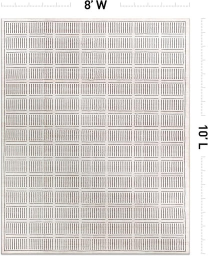 Rugshop Bohemian Stripe Lines Washable Non Slip Area Rug 8' x 10' Ivory