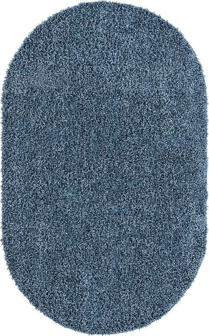 Unique Loom Davos Shag Collection Area Rug - Solid (7' 10" x 10' Oval, Marine Blue)