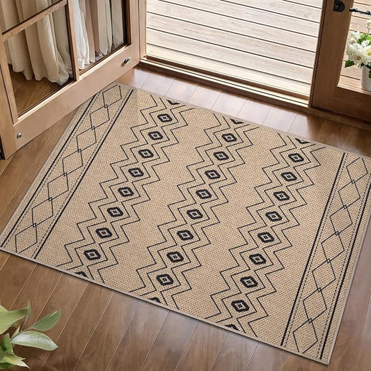 Tangsoo Easy Jute 2x3 Outdoor Rug,Non Slip Small Machine Washable Rug for Entryway,Ultra Thin Mat Boho Non Shedding Indoor Capet for Kitchen Bedroom Front Door Entrance