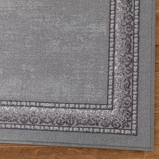Antep Rugs Alfombras Bordered Modern 2x5 Non-Slip (Non-Skid) Low Pile Rubber Backing Kitchen Area Runner Rug (Gray, 2' x 5')
