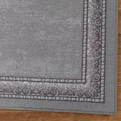 Antep Rugs Alfombras Bordered Modern 2x5 Non-Slip (Non-Skid) Low Pile Rubber Backing Kitchen Area Runner Rug (Gray, 2' x 5')