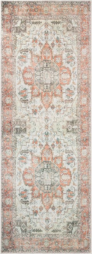 Keen Home Design 2x10 Rug - Machine Washable Runner Rug with Non-Slip Backing, Ideal for Hallway, Entryway, Kitchen, Laundry Room - Vintage, Easy Clean, Durable, Low Pile - (2'6" x 10')