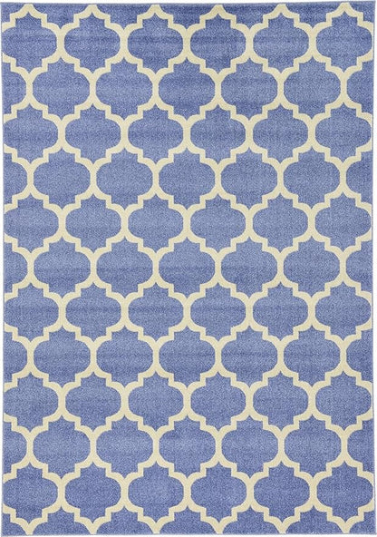 Rugs.com Lattice Collection Rug – 7' x 10' Light Blue Medium Rug Perfect for Bedrooms, Dining Rooms, Living Rooms