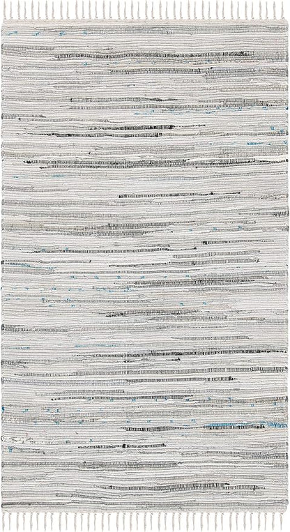 SAFAVIEH Rag Rug Collection Accent Rug - 3' x 5', Grey, Handmade Boho Stripe Cotton, Ideal for High Traffic Areas in Entryway, Living Room, Bedroom (RAR121A)