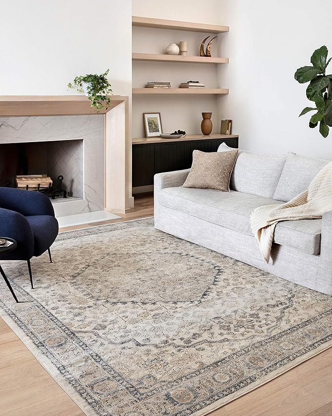 Loloi Teagan Collection TEA-01 Natural/Lt. Grey 9'-9" x 13'-6" Area Rug, Large, Soft Neutral Rug, High-Traffic for Living Room, Bedroom, Home Office, Dining Area