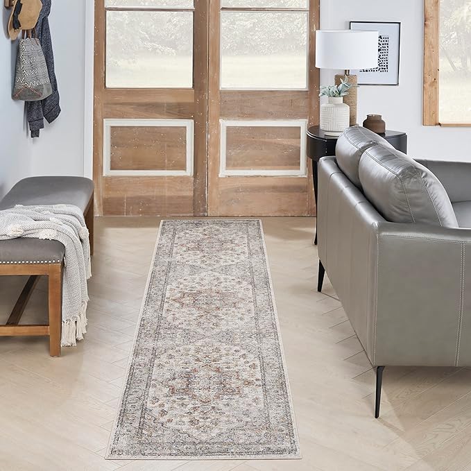 Nourison Home Astra Machine Washable Grey Multicolor 2'2" x 10' Area Rug - Easy Clean, Non Shedding, Bed Room, Living Room, Dining Room, Kitchen (10' Runner)