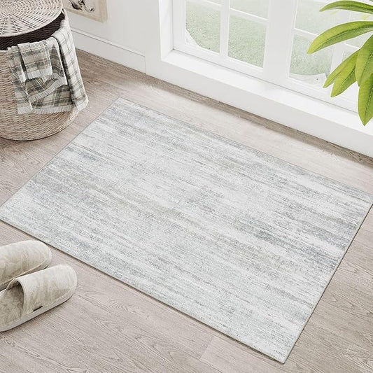 MUJOO Small Rug Washable,2x3 Area Rugs for Entryway Entry Entrance Bedroom Bathroom,Modern Abstract Low Pile Throw Rug,Front Door Mat Non Slip Accent Neutral Carpet Indoor Grey