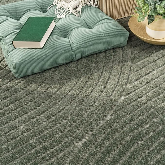 Paco Home Modern Area Rug with Raised Curved Line Pattern – Minimalist Design in Green, Size: 5'3" x 7'7"