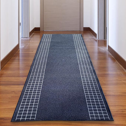 Custom Made Runner Rug for Kitchen Foyer Hallway Entry Choose Your Length 31 Inch Wide Geometric CheckeBlue Design Blue Color (34 feet x 31 Inch)